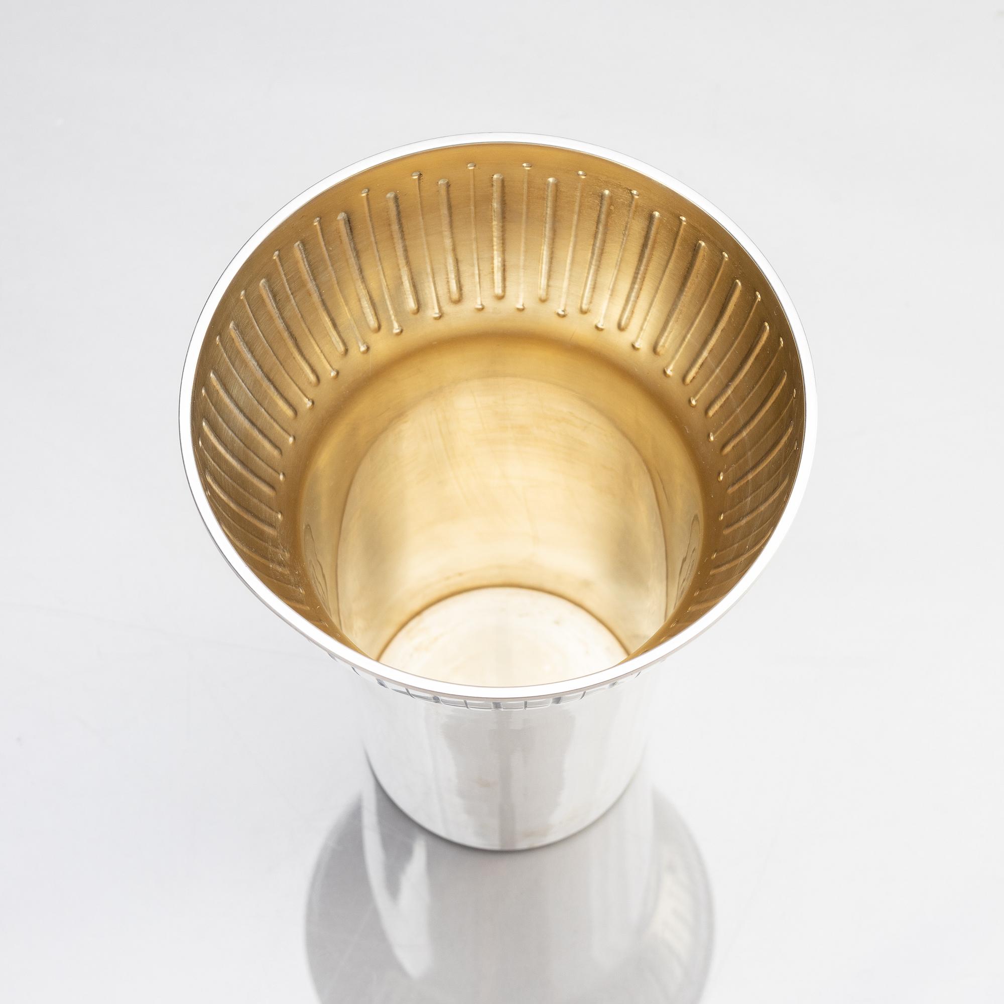 A silver vase, designed by Barbro Littmarck, W.A. Bolin, Stockholm 1958.
