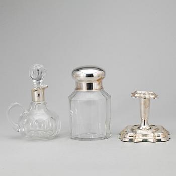 PARTI SILVER, silver samt glas, 3 delar. 1900-tal.
