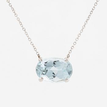Necklace, 18K white gold with oval-cut aquamarine.