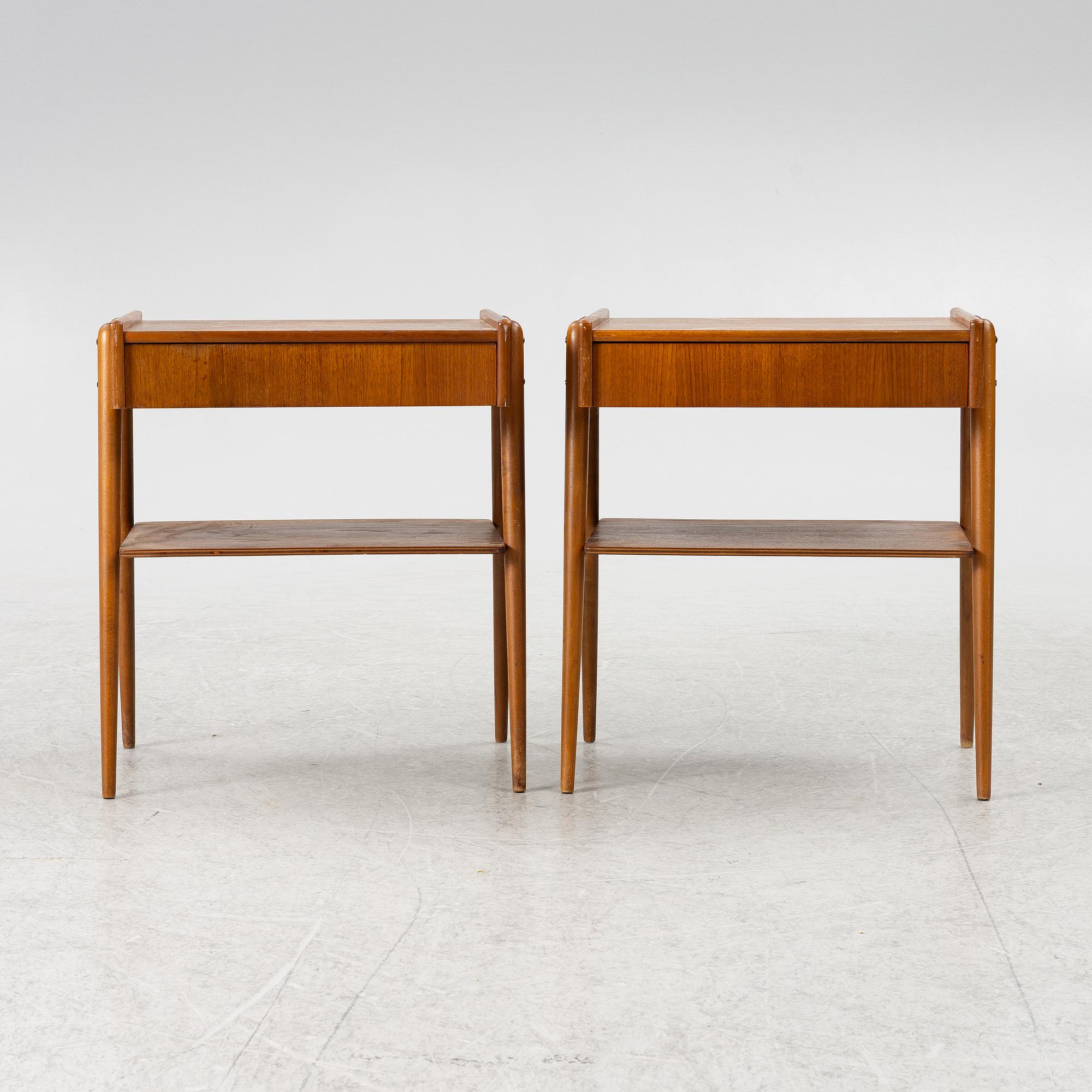 Nightstands, a pair, AB Carlströms & co Furniture Factory, mid-20th century.