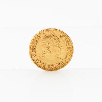 Gold coin 1 libra 1903 Peru.