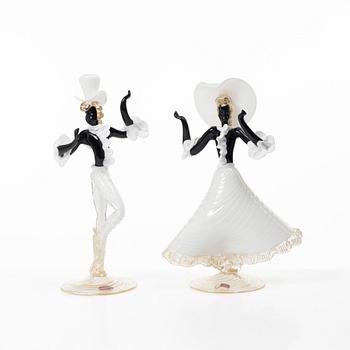 Figurines, a pair, glass, Valentino, Murano, Italy, mid-20th century.