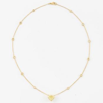 A necklace in 18K gold with a heart-shaped yellow brilliant-cut diamond 4.00 ct Fancy Yellow si1.