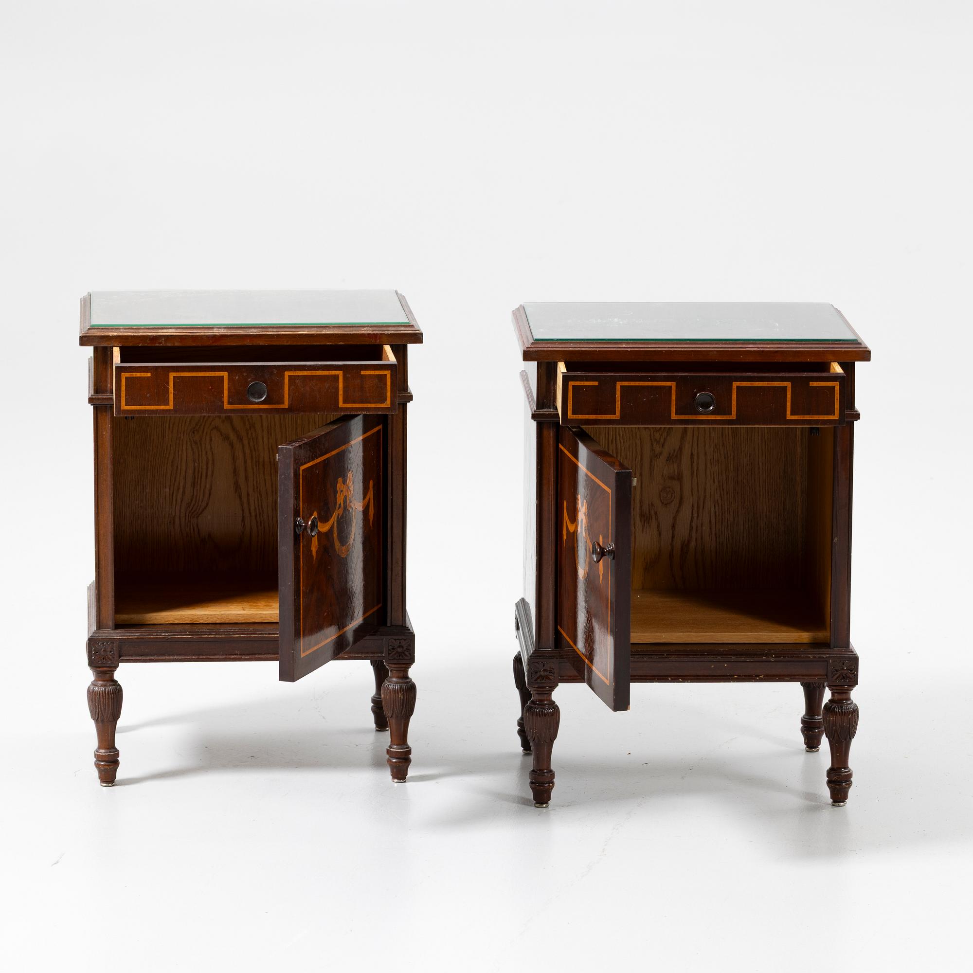 Bedside tables, a pair, first half of the 20th century.
