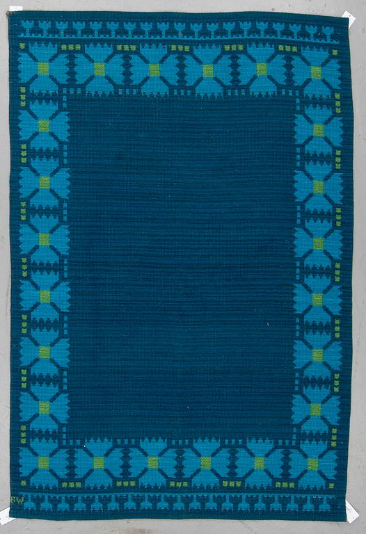 BERIT WOELFER, A CARPET, double-sided machine made, ca 198-200,5 x 132,5 cm, signed BW.