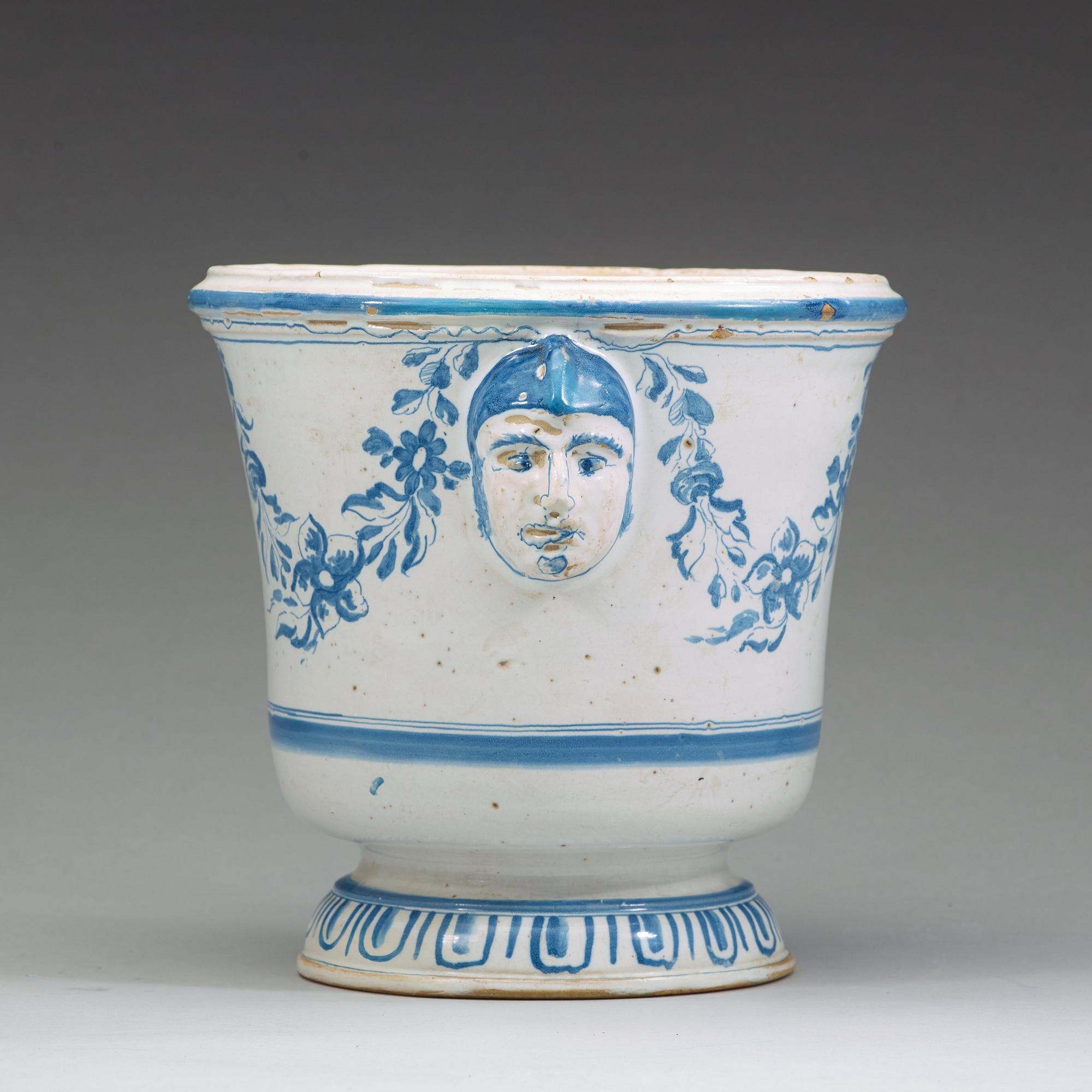 A Swedish Rörstrand faience flower pot, dated St 2/2 (17)53.
