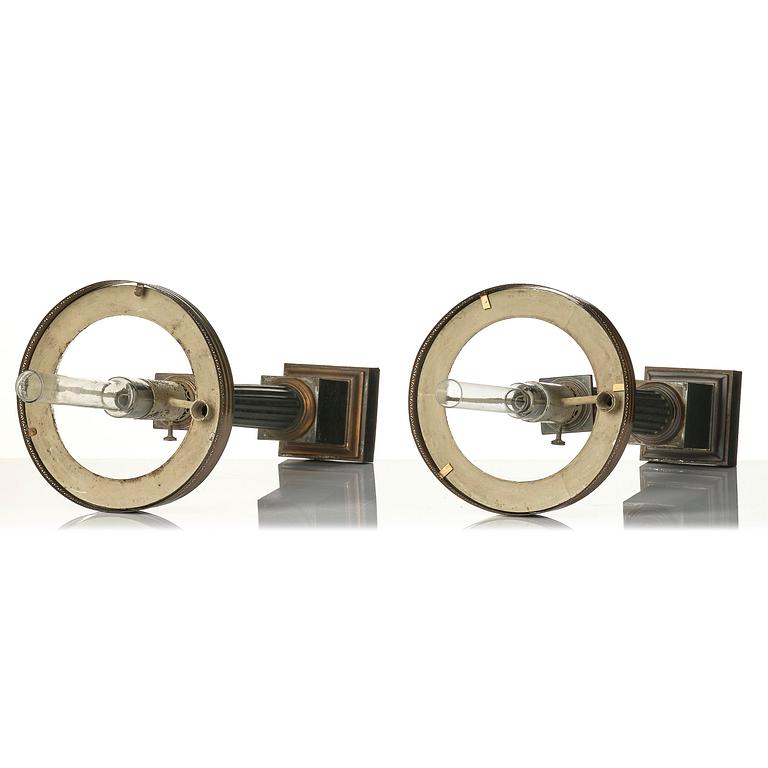 A pair of Empire painted sheet metal carcel oil lamps.