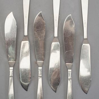 FISKBESTICK, 12 st (6+6), silver, GAB, Stockholm 1956-1964. Total vikt ca 518 g.