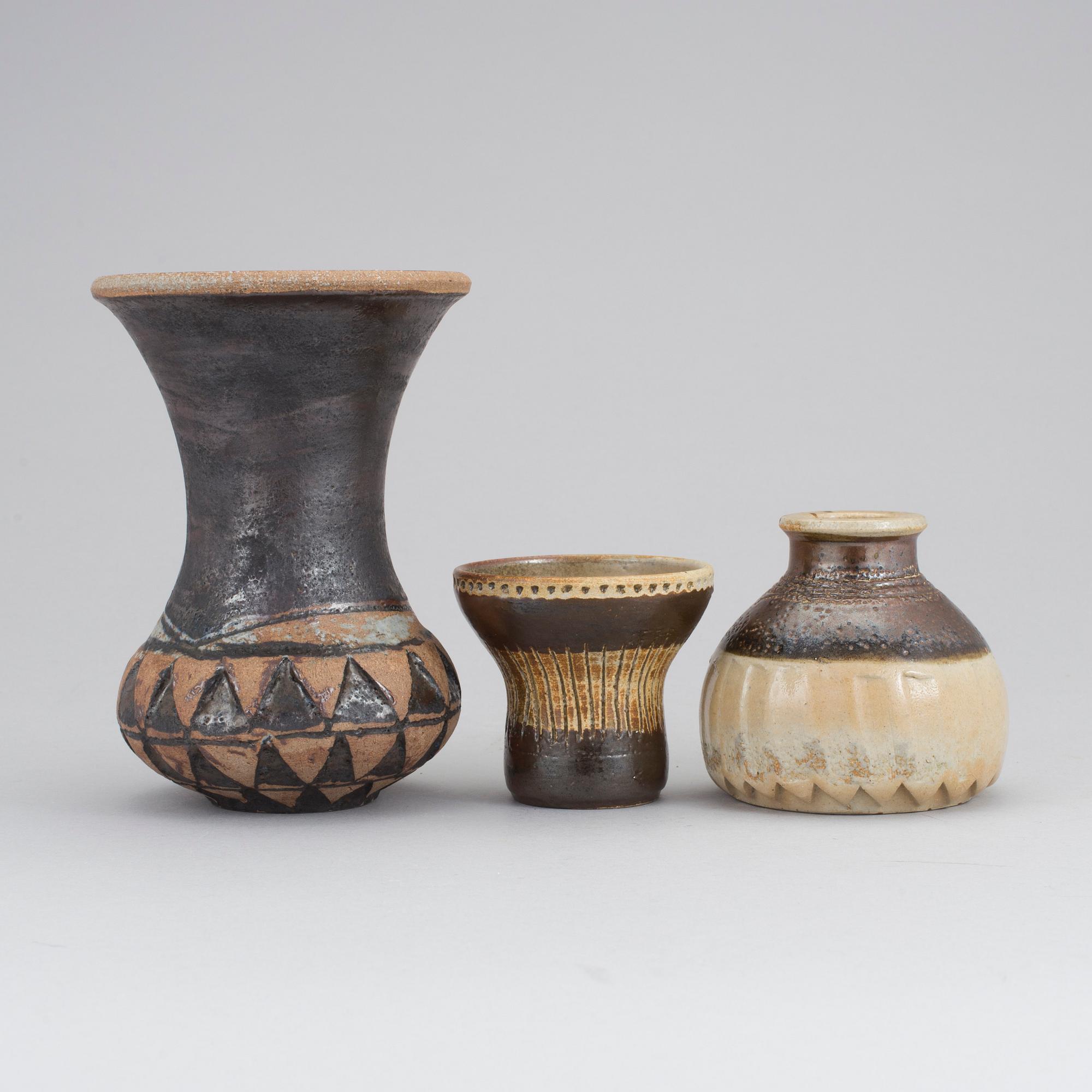 ANDERS BRUNO LILJEFORS, vaser 3 stycken, stengods, Gustavsberg, omkring 1900-talets mitt.