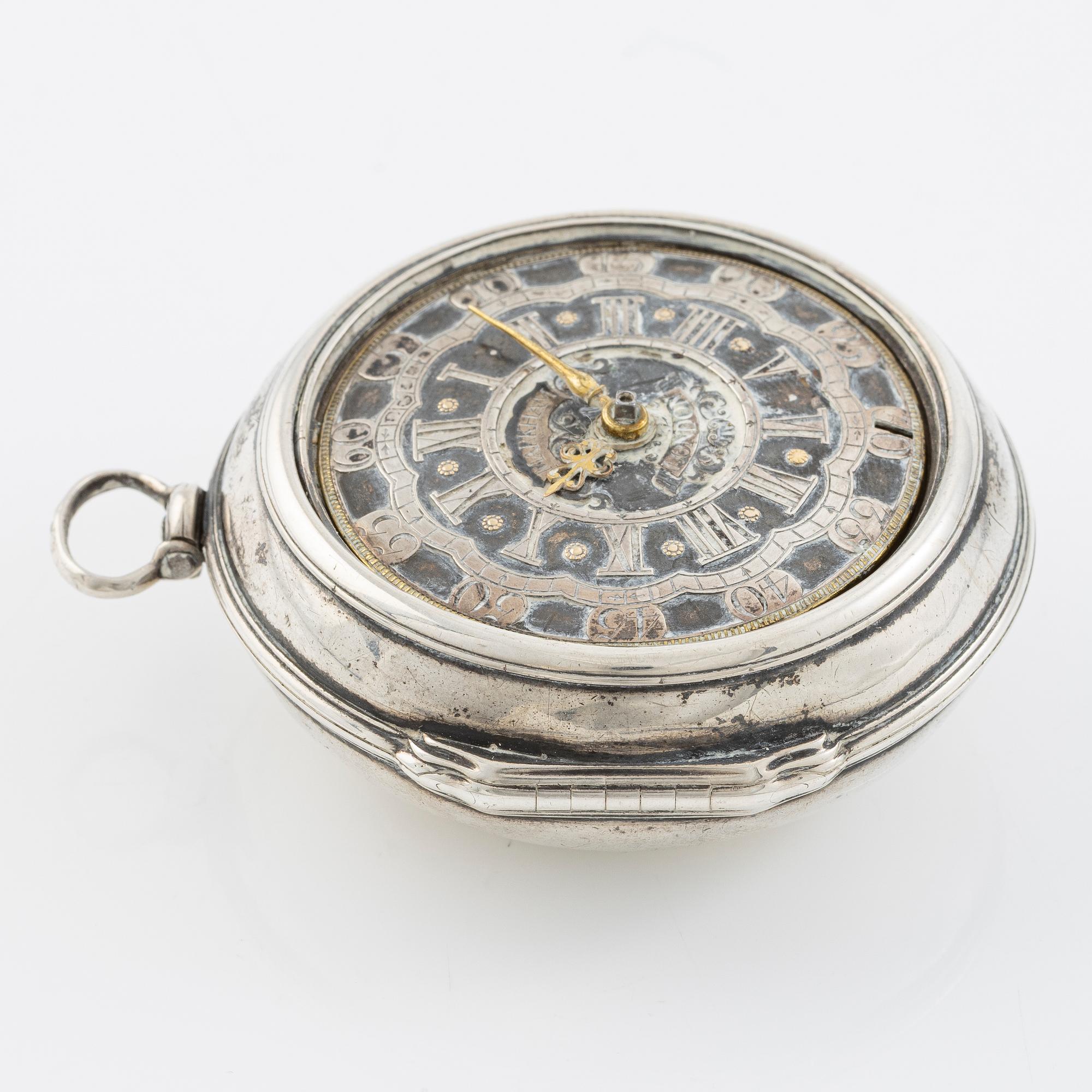 A silver double-case pocket watch by Robert Markham (watchmaker in London c 1725).