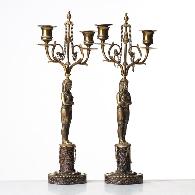 A pair of late Gustavian circa 1800 two-light candelabra.