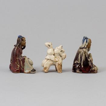 Three Chinese/South east asian ceramic miniature figurines, ca 1900 and older.
