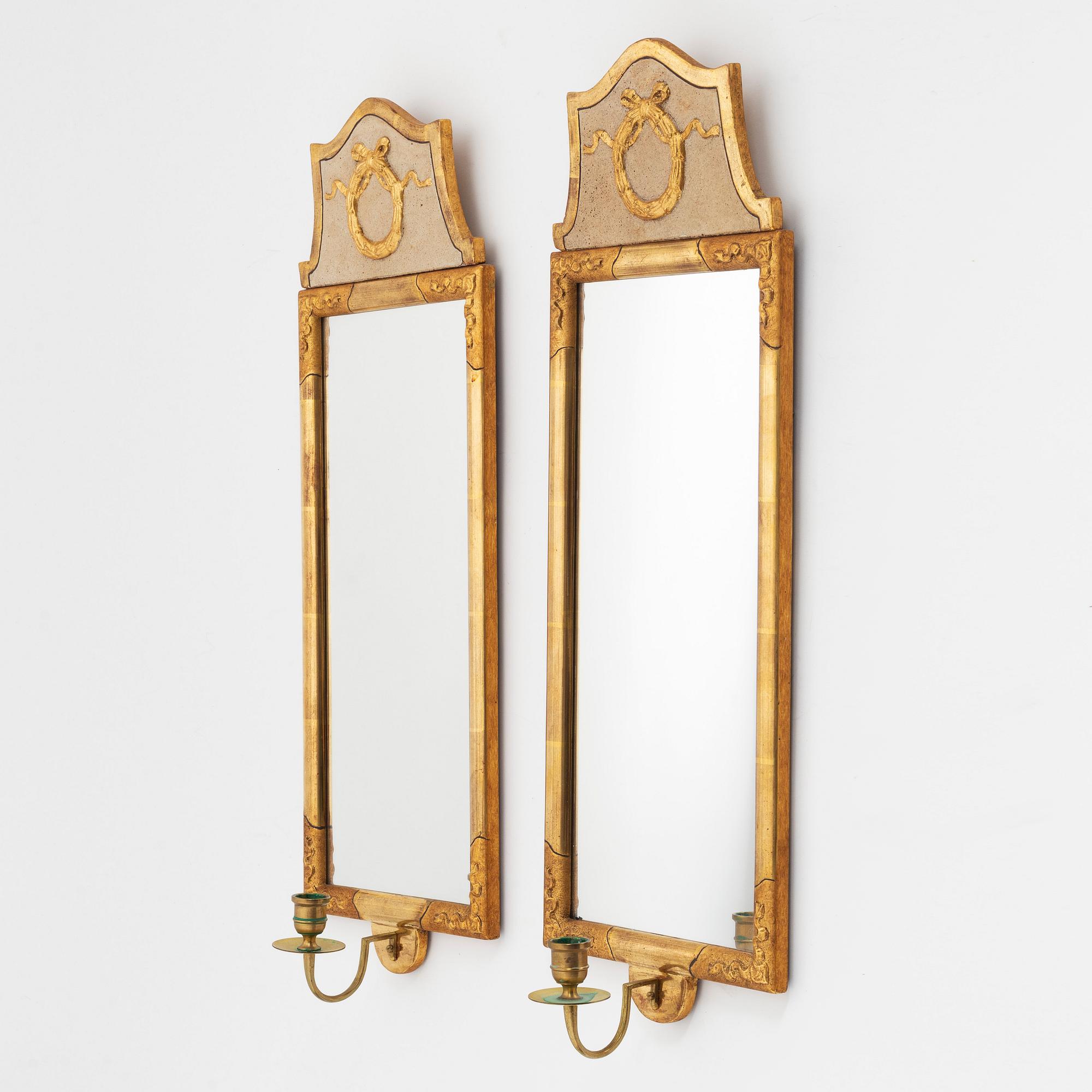 Spegellampetter, ett par, gustaviansk stil, Kurt Ekvall Nyköping, 1900-talets mitt.