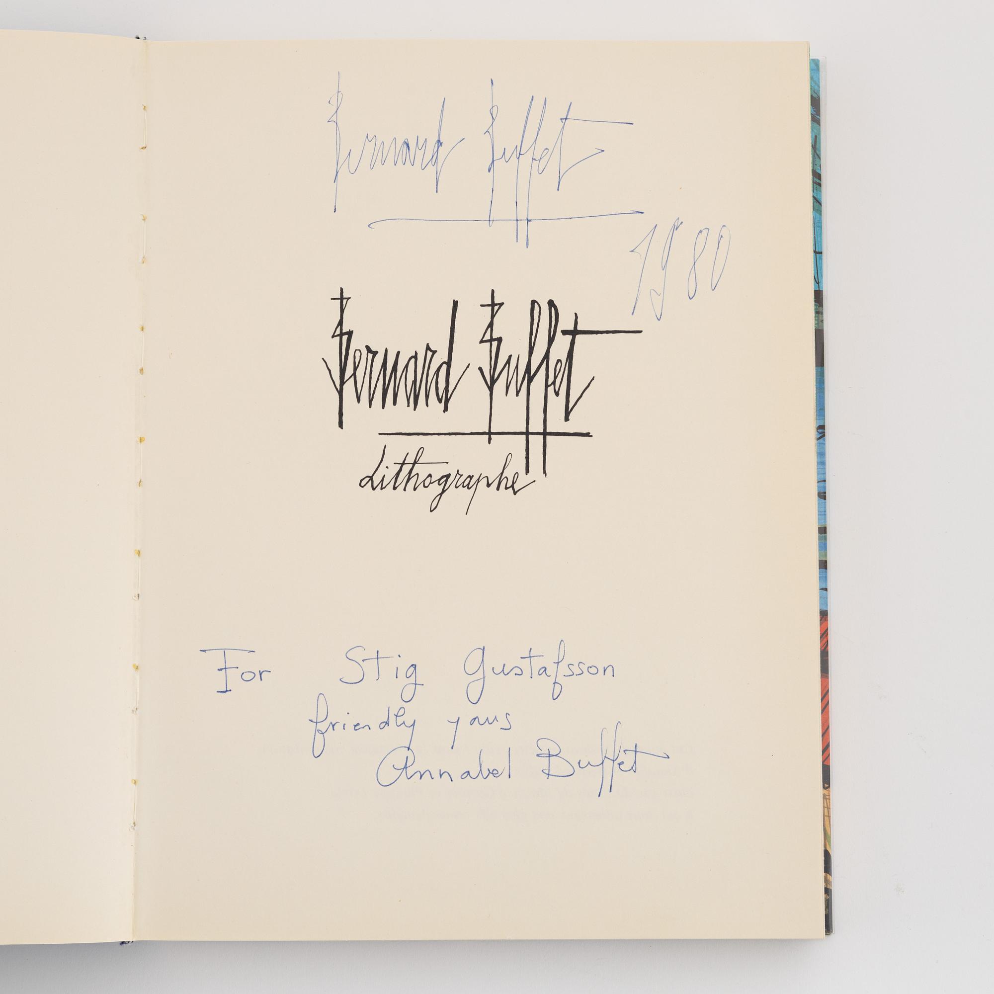 Bernard Buffet, "Bernard Buffet lithographe", 1979, med tre färglitografier, signerad med dedikation.