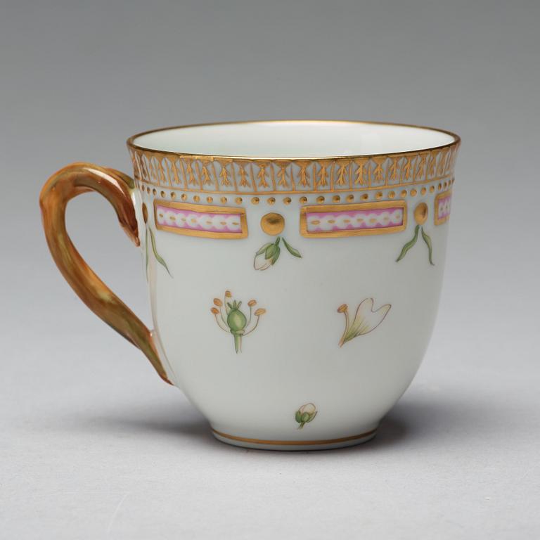 A set of four Royal Copenhagen 'Flora Danica' coffee cups with saucers, Denmark, 20th Century.