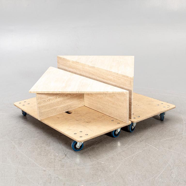 A late 20th century two pcs travertin coffee table.