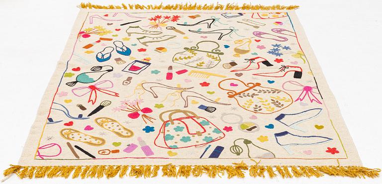 Matta, Kelim, handbroderad, 199 x 148 cm.