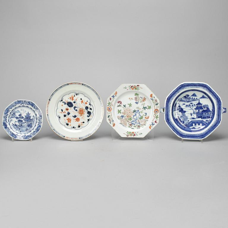 FAT samt VÄRMEFAT, 3+4, porslin, Kina, Qianlong samt jiaqing, 1700 samt 1800-tal.