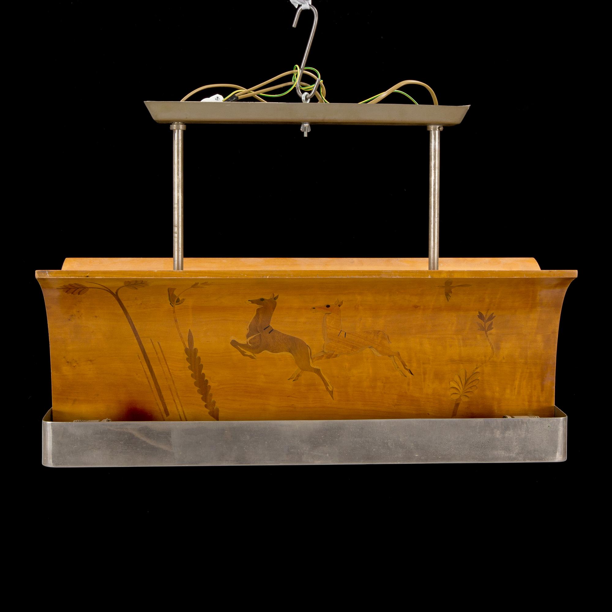 An art deco inlay ceiling light, probably Mjölby Intarsia, 1930's/40's.