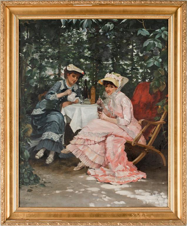 A oil painting by Ernst Dahl copied from a painting by Hugo Birger. Signed and dated 1918.