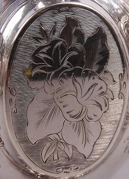 KAFFE- OCH TESERVIS, 4 delar, silver, nyrokoko, Gustaf Möllenborg, 1857.