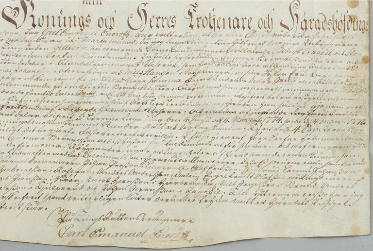DOKUMENT, pergament, bär datering 1776.