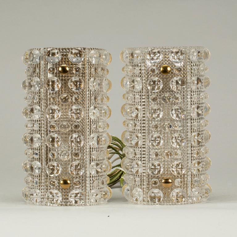 VÄGGLAMPOR, ett par, Orrefors, Carl Fagerlund, 1900-talets mitt.