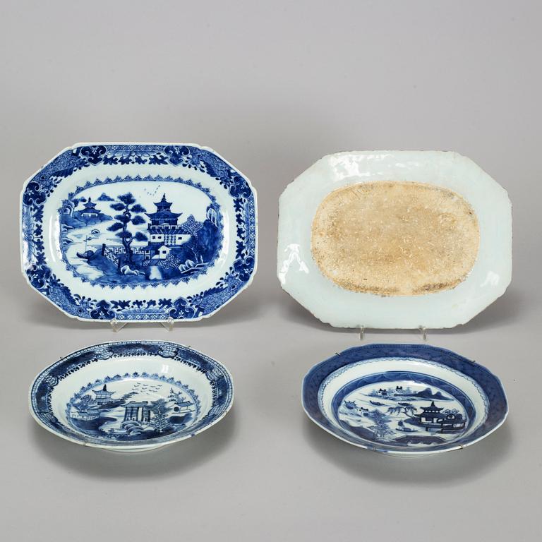 Nine blue and white export porcelain dishes, Qianlong (1736-95), and one Jiaqing.