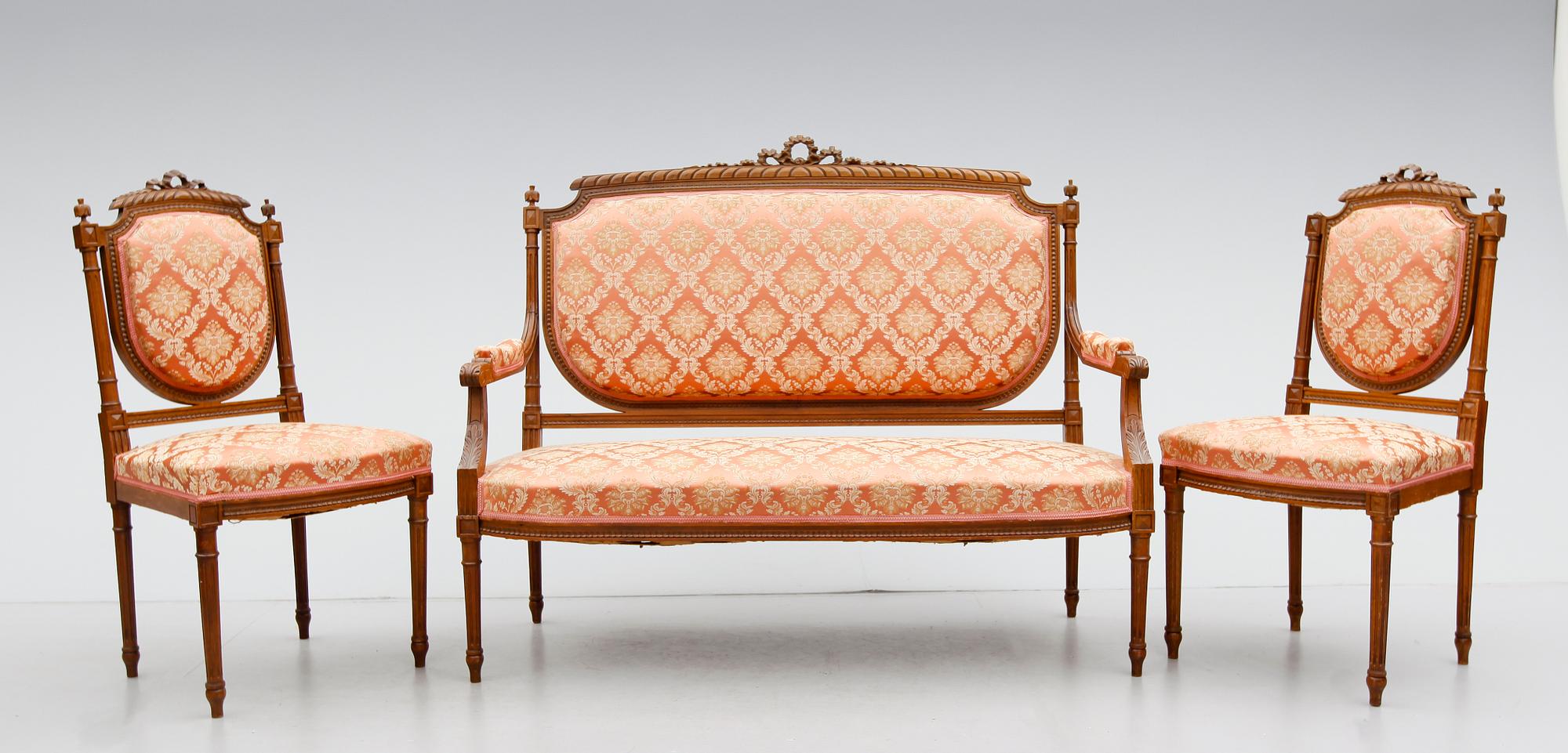 SALONGSMÖBEL, 3 delar, gustaviansk stil, 1900-talets första hälft.