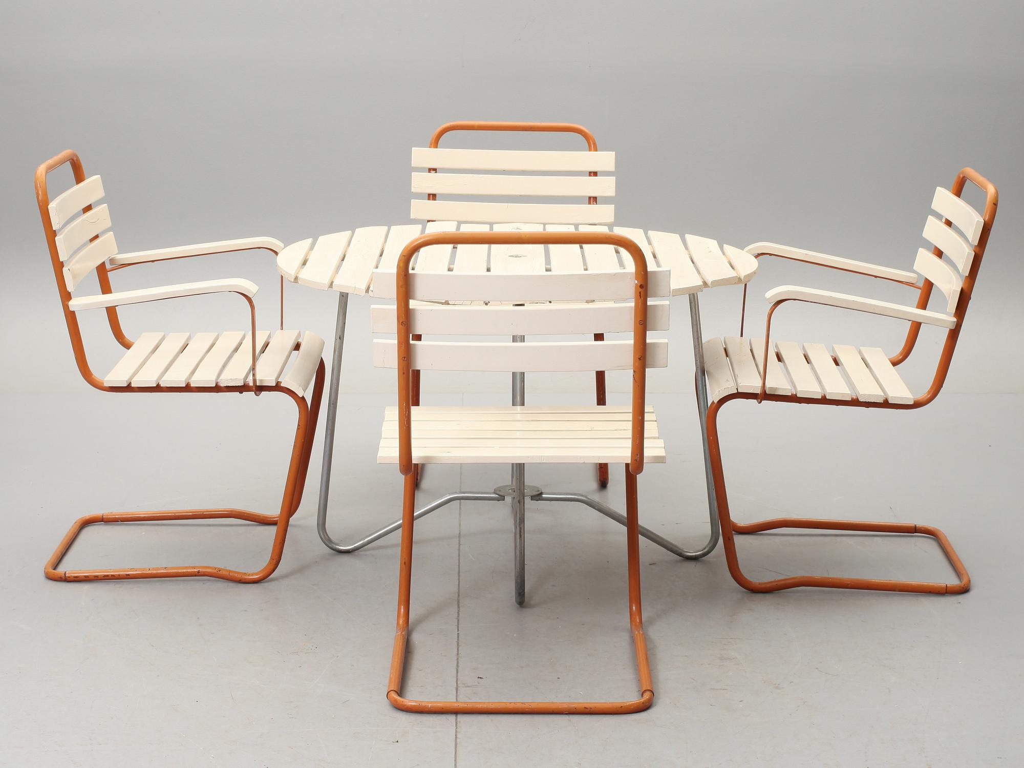 TRÄDGÅRDSMÖBLEMANG, 5 delar, 1900-talets mitt.