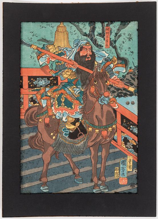 UTAGAWA KUNIYOSHI (1797/98-1861), färg träsnitt. Japan, från serien: "Tsuzoku Sangokushi", 1853.