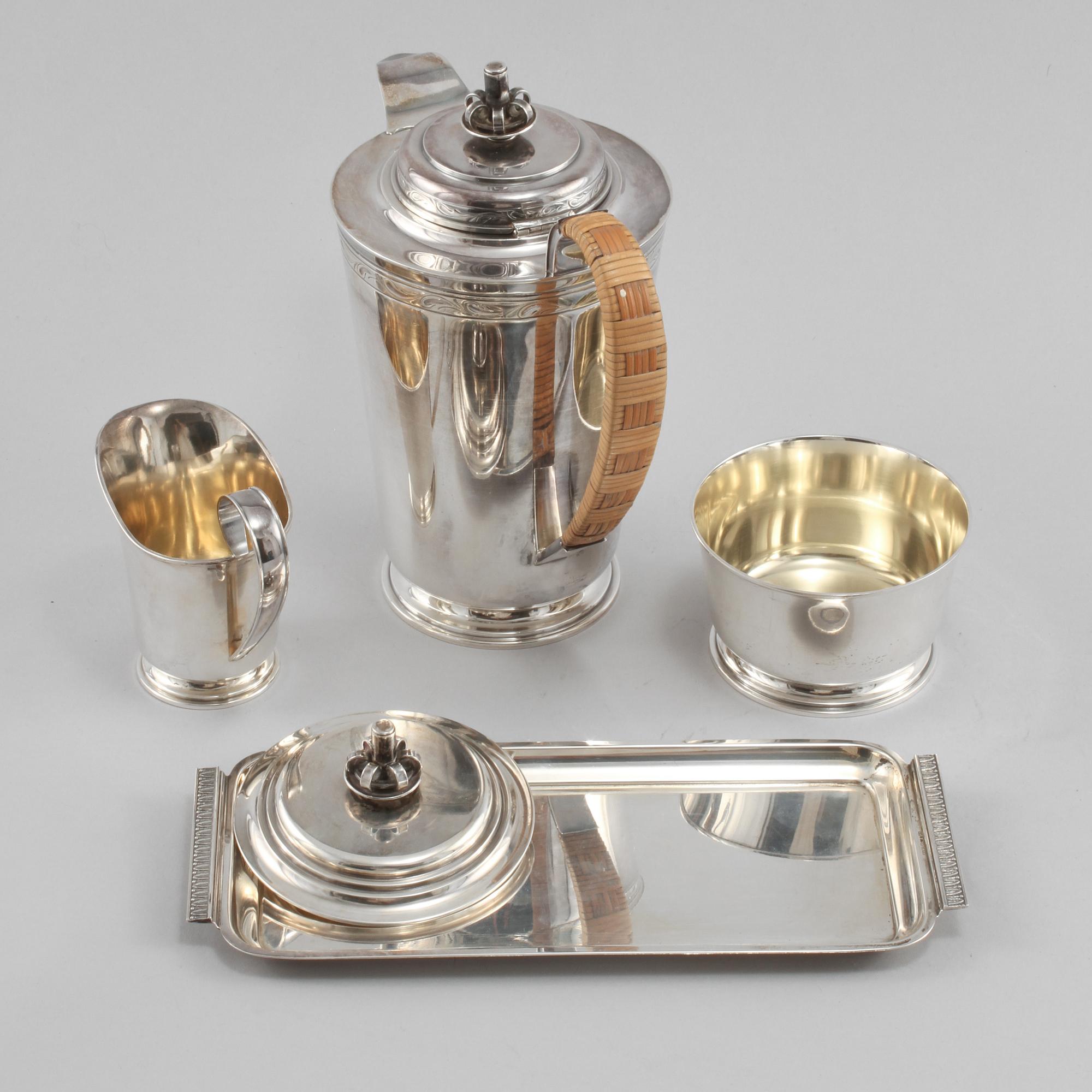 KAFFESERVIS, 3+1 delar, silver, Tore Eldh, Ceson, Göteborg, 1949 samt 1960. Total vikt 845 gram.