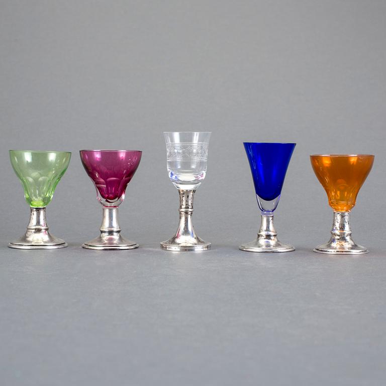 GLAS, 9 stycken, silver och glas, sannolikt, Österrike-Ungern, 1867-1922.