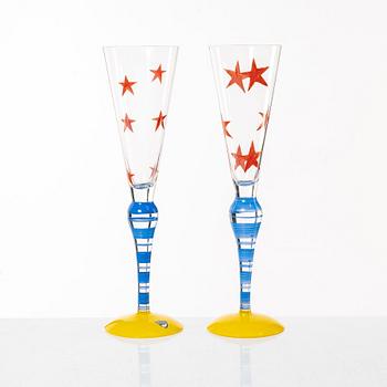 Anne Nilsson, champagneglas, 12 st, "Clown", Orrefors.