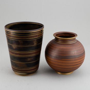 GUNNAR NYLUND, two stoneware vases "Flambé", Rörstrand, 1930-40's.
