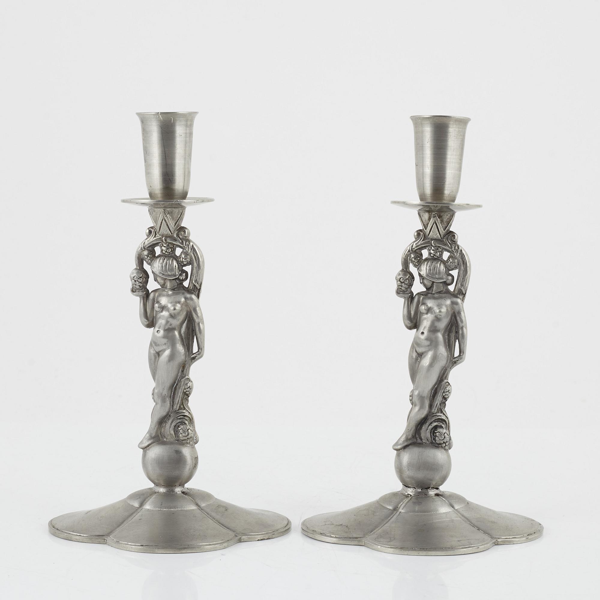 Ljusstakar, ett par, Swedish Grace, CG Hallberg, Stockholm, 1933.