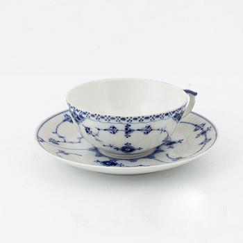 A 24-piece 'Musselmalet' tea service, Rifflet and half lace, Royal Copenhagen, Denmark.
