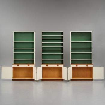 Josef Frank, a set of three bookcases model "B 2255", Firma Svenskt Tenn, mid-20th century, provenance Estrid Ericson.
