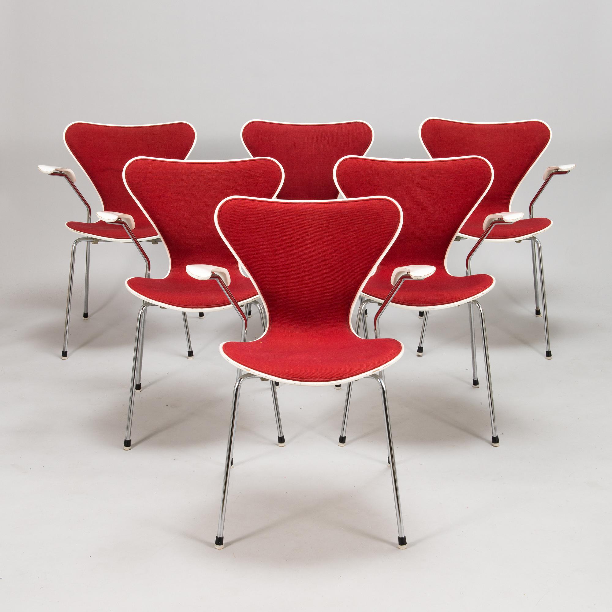 Arne Jacobsen,  stolar 6 st, "Sjuan", Fritz Hansen, Danmark 1984-1989.
