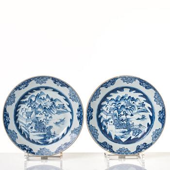 A set of four blue and white plates, Qing dynasty, Qianlong (1736-95).