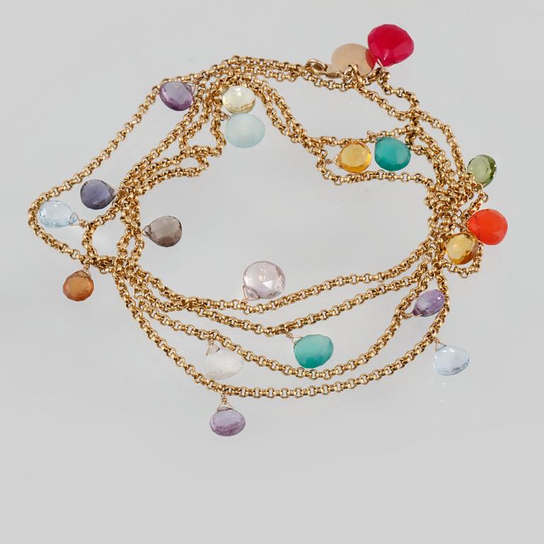 HALSBAND, doublé med 19 olikfärgade briloletteslipade stenar, Sophie by Sophie. Vikt 27,3 gram.