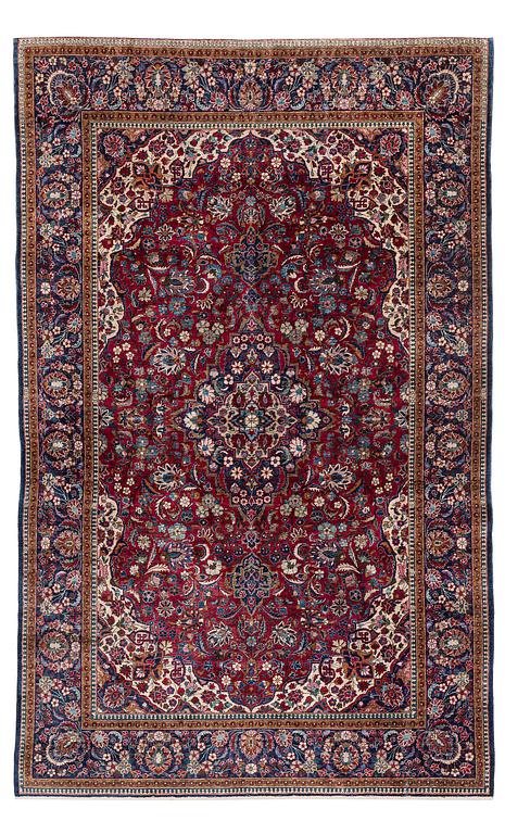 An antique silk Keshan, central Iran, c. 213 x 137 cm.