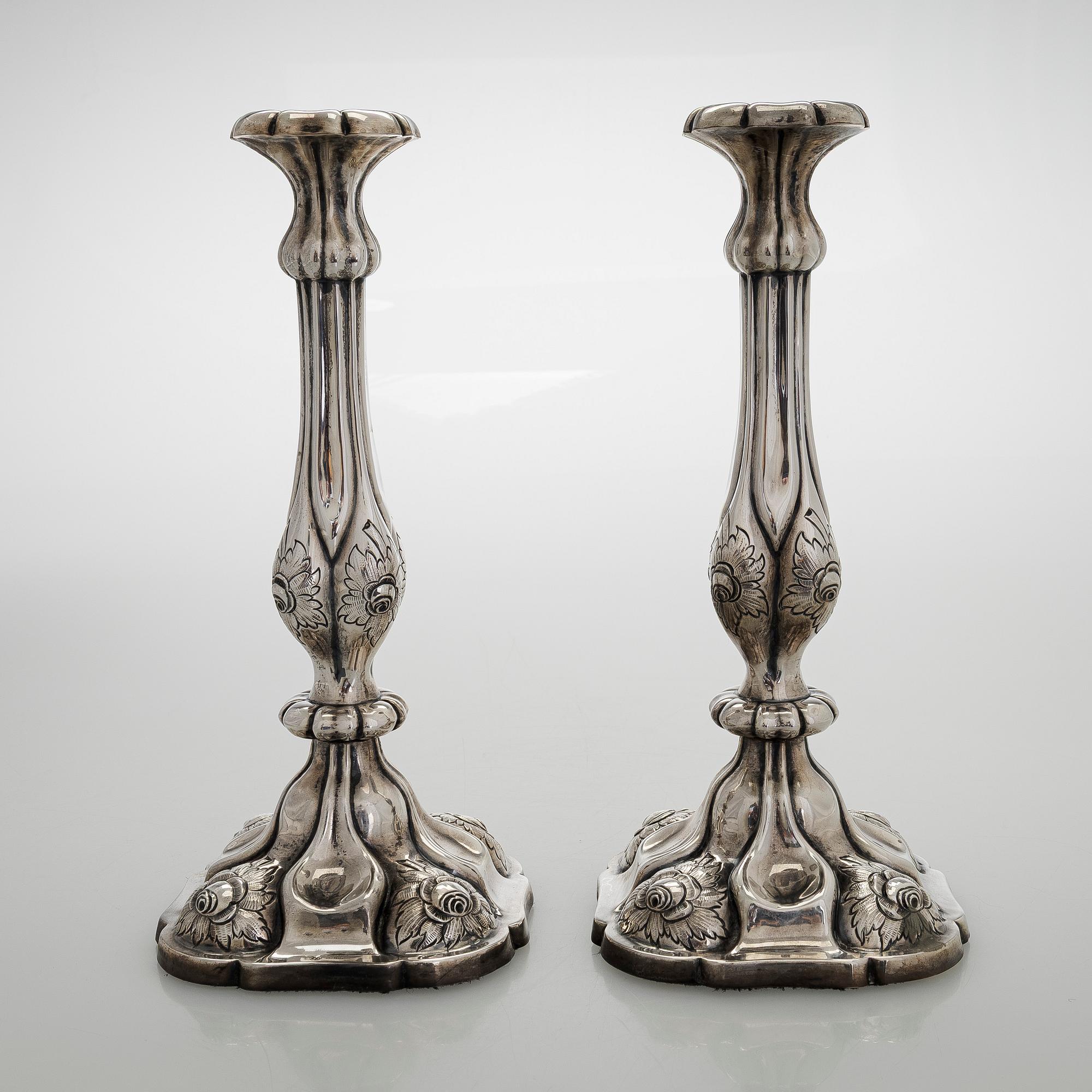 Candleholders, one, a pair, silver, Finnish import marks, 1933.