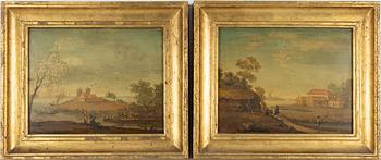 Bernhard Gottfried Manskirch, attributed, Figurative Landscape, a pair.