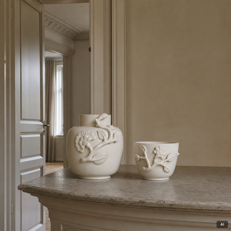 Wilhelm Kåge, a "Carrara" ceramic vase and bowl, Gustavsberg 1930s-40s.