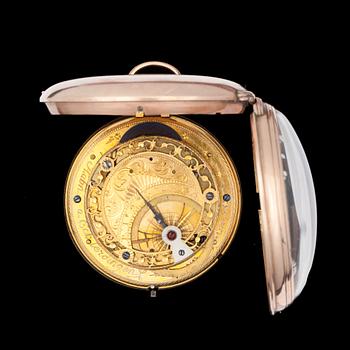 Pocket Watch. Philipp Matthäus Hahn (1739-1790), Echterdingen, Germany. Gold. Total weight 134g. 57mm.