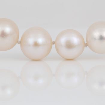 PÄRLCOLLIER, med hjärtformat försilvrat lås och odlade vita pärlor.