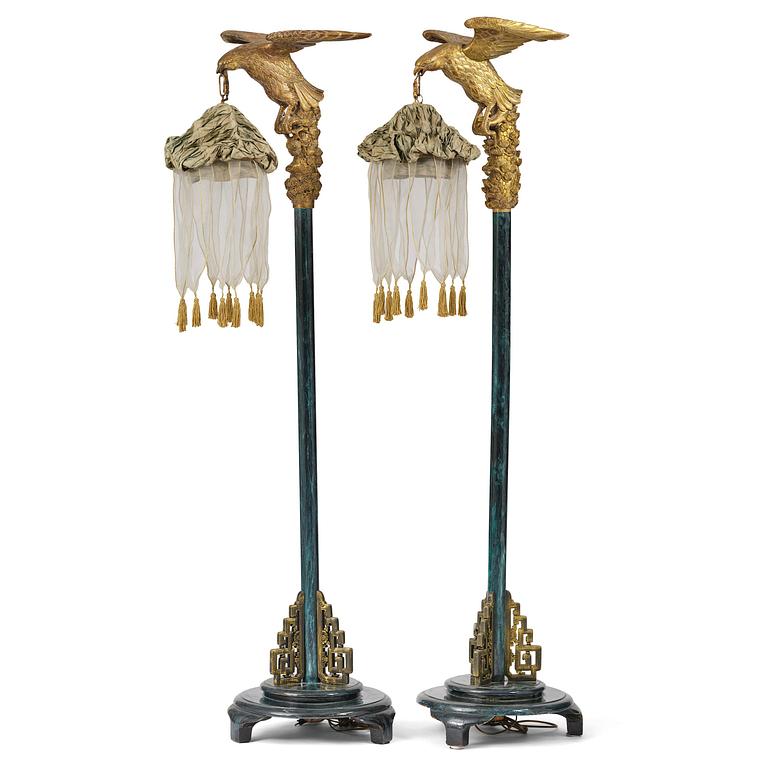 A pair of Art Deco chinoiserie floor lamps, 1920's.