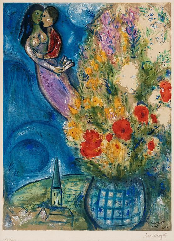 MARC CHAGALL, EFTER, Färglitografi, 1949, av Charles Sorlier efter Marc Chagall, signerad med blyerts 272/400.