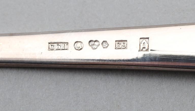 BESTICK, 44 delar, silver, CG Hallberg, Stockholm 1950/60-tal. Total vikt med stålblad ca 1600 g.